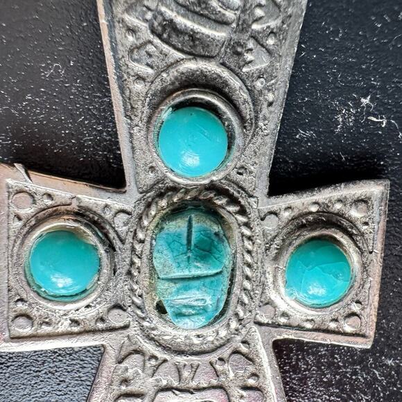 Egyptian Ankh Scarab Pendant Large Cross Silver Plated - Picture 3 of 5